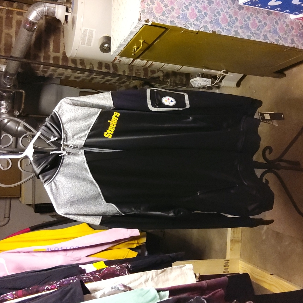 Majestic Men's 5XL Pittsburgh Steelers Zip Up Hooded Light Jacket
